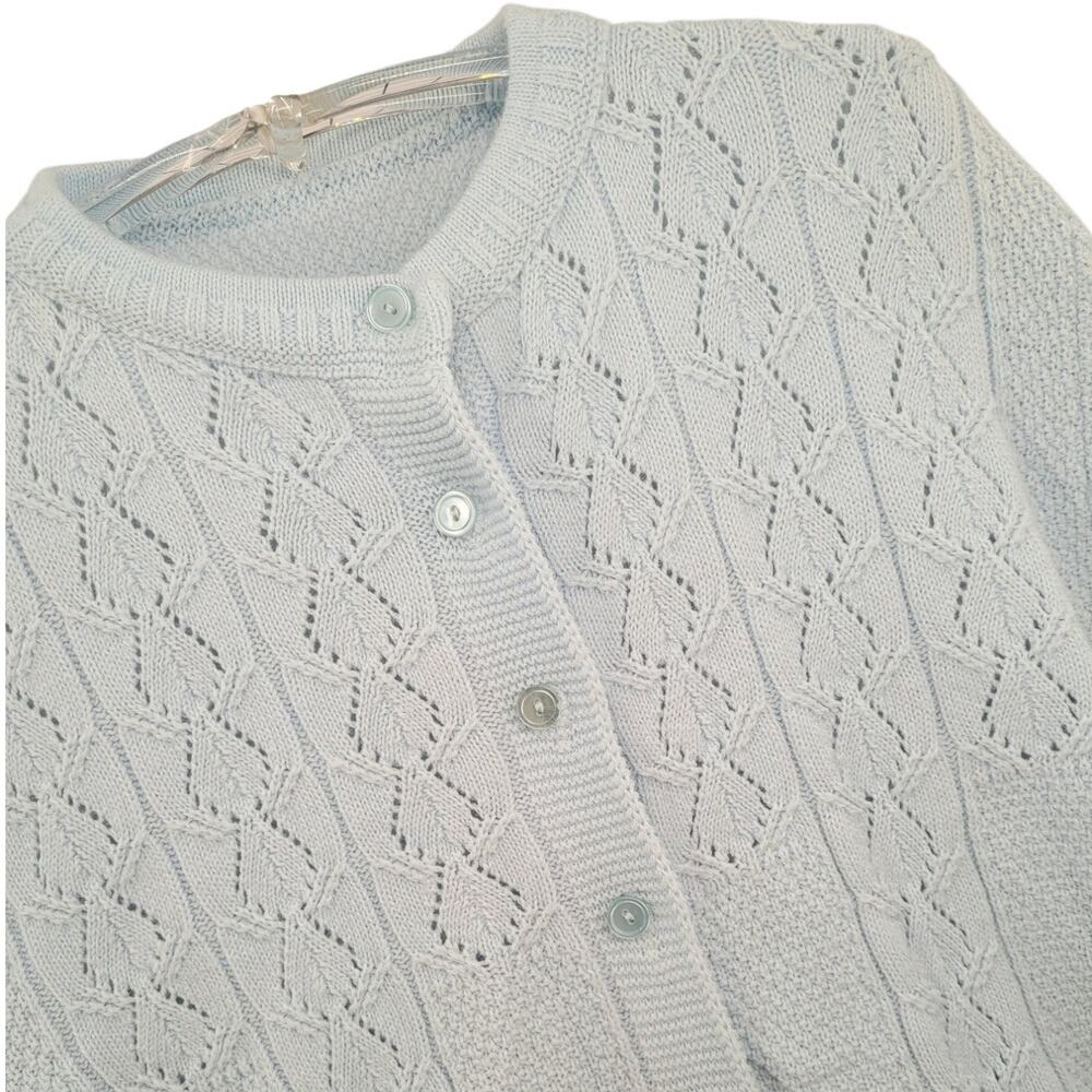 Vintage Cable Knit Cardigan Blue Button Down‎ Soft Girl Coquette Sweater